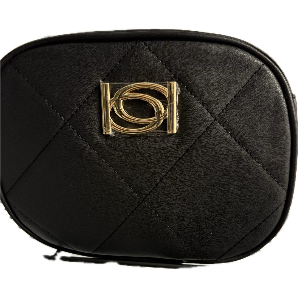 Bebe Black Quilted Camera Bag Crossbody Gold‎ Logo New with Tags